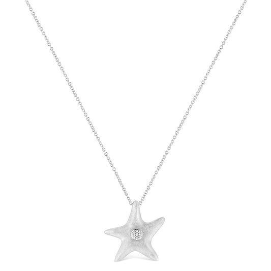 Collar con colgante de estrella de mar de plata de ley .925 con acento de diamante engastado en garra (color I-J, claridad I1-I2) - Tamaño 18"