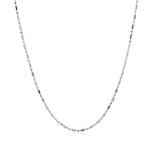 Cadena de cuentas alternadas con corte de diamante de oro blanco de 14k y 1.2 mm