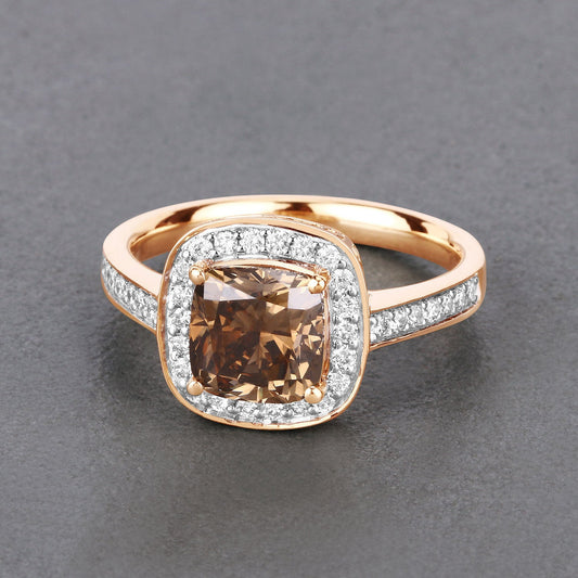 Anillo de oro amarillo de 18 quilates con diamante marrón genuino de 2,19 quilates certificado por el IGI y diamantes blancos de 0,36 quilates (peso total en quilates de 2,55)