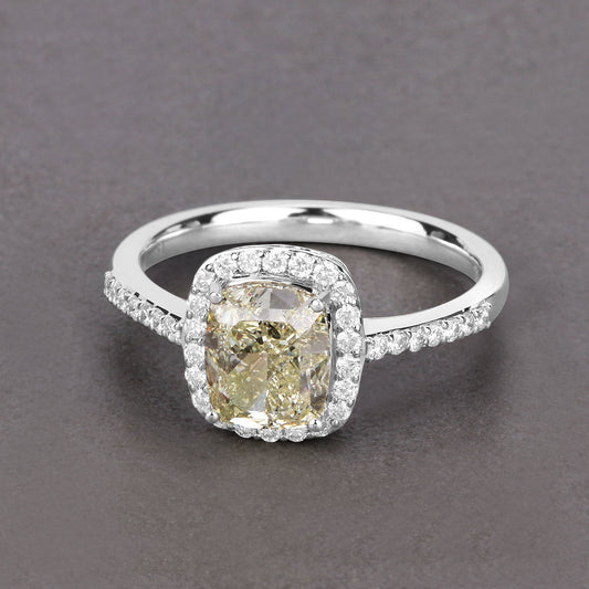 Anillo de oro blanco de 18K con diamante amarillo claro genuino de 2,05 quilates y diamantes blancos de 0,29 quilates (peso total 2,34 quilates) con certificado IGI