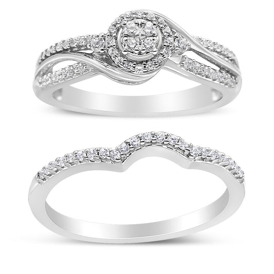 Anillo y banda de boda tipo bypass con marco de diamante compuesto de 1/3 quilates (peso total) de plata de ley .925 (color I-J, claridad I2-I3) - Talla 7
