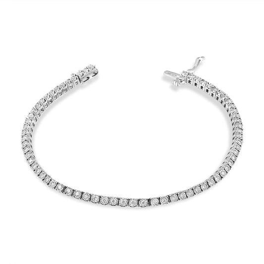 Pulsera de tenis de ilusión de diamantes cultivados en laboratorio de oro blanco de 14K con corte redondo de 1.0 Cttw engaste milagroso (color F-G, claridad VS2-SI1) Tamaño 7"