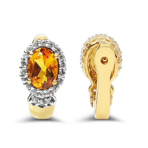 18K Yellow Gold Plated 1.99 Carat Genuine Citrine & White Topaz .925 Sterling Silver Earrings - view 2