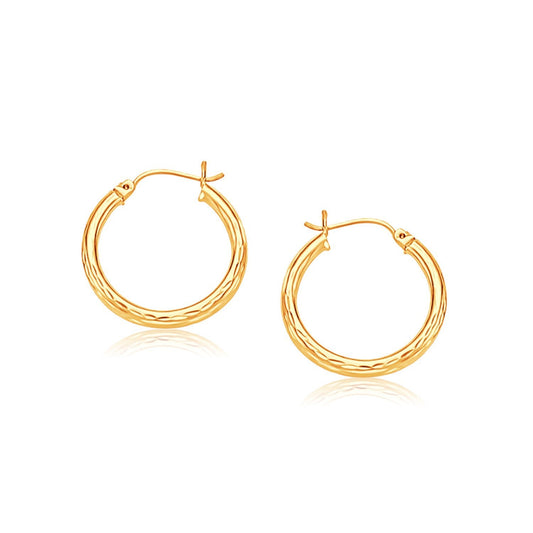 14k Yellow Gold Hoop Earring with Diamond-Cut Finish(3x25mm) - view 2