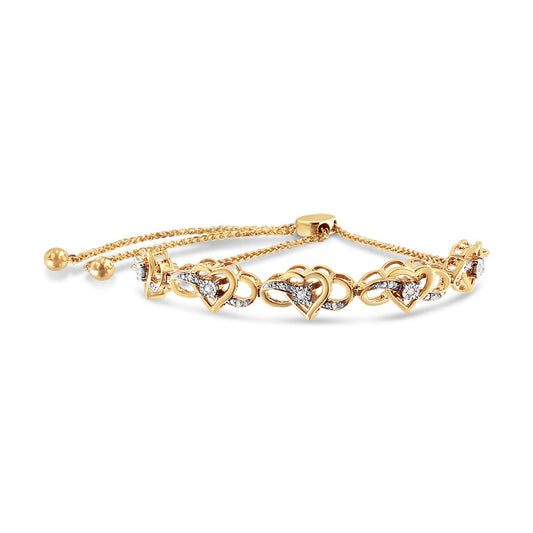Pulsera Bolo Ajustable de 10-25 cm con Corazón Infinito y Diamantes de 0,10 ct. de Plata de Ley .925 Chapada en Oro Amarillo de 14K (Color H-I, Claridad I2-I3)
