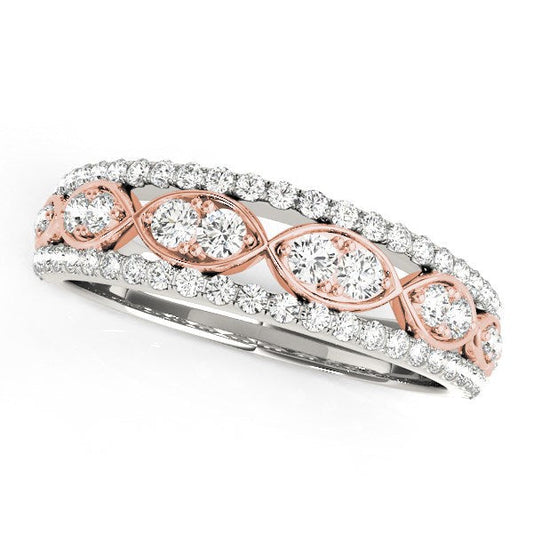 Anillo de banda con doble diseño infinito de diamantes en oro blanco y rosa de 14k (3/8 cttw)