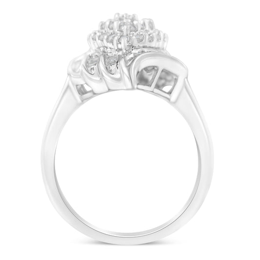 Anillo de cóctel de racimo en cascada con diamantes de talla redonda y baguette de .925 de plata de ley de ¾ Cttw (color I-J, claridad I2-I3) - Talla 6