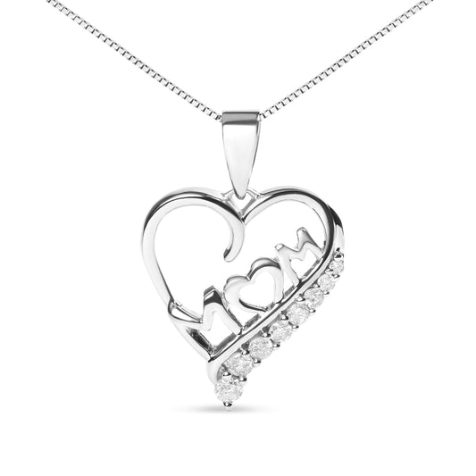Collar con colgante de plata de ley .925 con diamantes de 1/4 qt. "Mamá" y corazón calado de 18" (color I-J, claridad I2-I3)