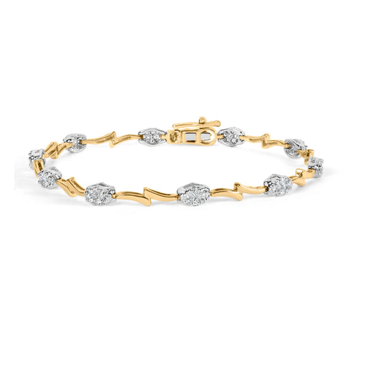 Pulsera eslabones en racimo forma ovalada con diamantes de 1,00 qt en oro blanco y amarillo de 10K (Color I-J, Claridad SI2-I1) - 7 pulgadas