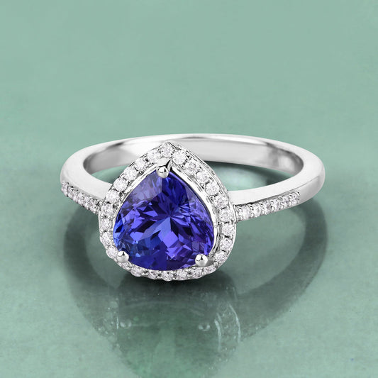 Anillo de oro blanco de 14K con tanzanita genuina de 2.33 quilates y diamantes blancos