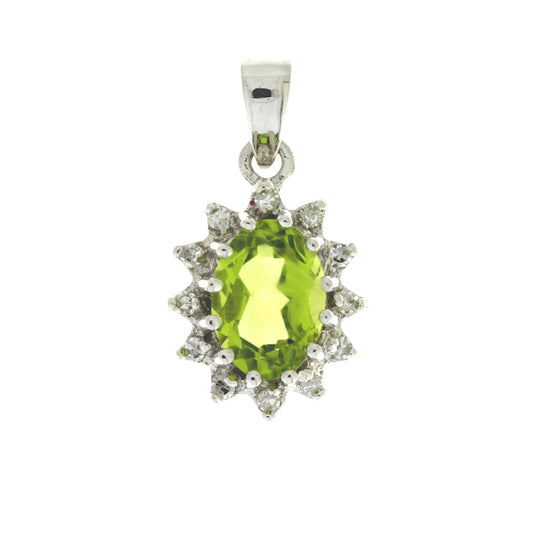 Colgantes de moda de peridoto y diamante de .96 ct oro blanco de 10 qt