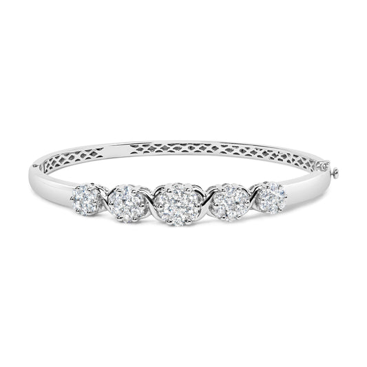 Brazalete tipo esclava de oro blanco de 14K con diamantes en racimo floral graduado de 2 1/2 quilates en total (color H-I, claridad SI1-SI2) - Se adapta a muñecas de hasta 7.25"