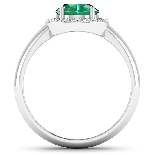 Anillo de oro blanco de 14K con esmeralda zambiana auténtica de 1,87 quilates y diamante blanco