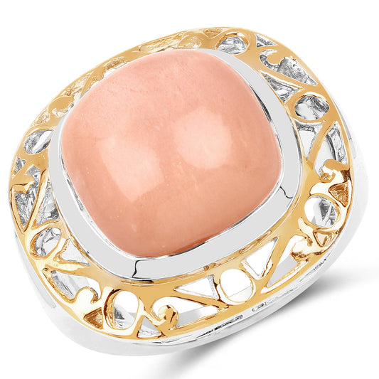 Anillo de plata de ley .925 con auténtica piedra lunar de 12.80 quilates, chapado en dos tonos