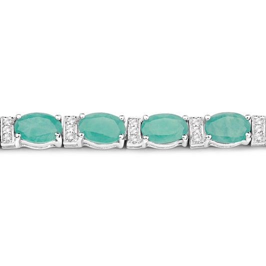 10.47 Carat Genuine Emerald and White Topaz .925 Sterling Silver Bracelet