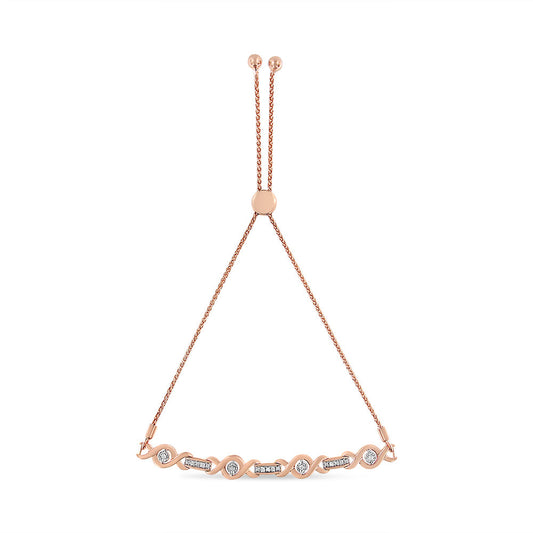 Pulsera Bolo Ajustable de 4 a 10 Pulgadas con Acentos de Diamante Engastados en Canal de Plata de Ley .925 Chapada en Oro Amarillo de 14K (Color I-J, Claridad I3)