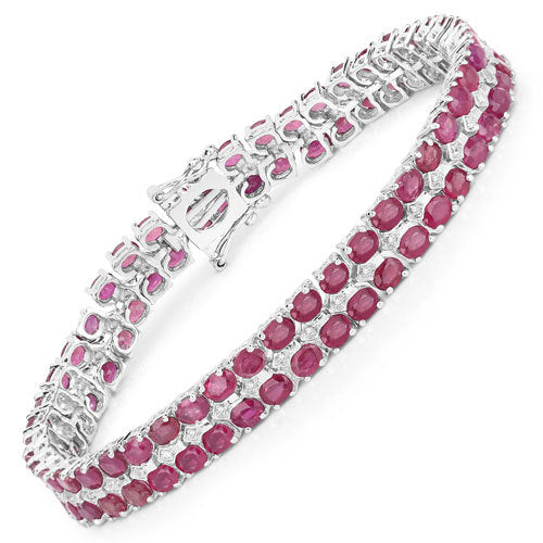 Pulsera de plata de ley .925 con rubí de 20,03 quilates relleno de vidrio y topacio blanco