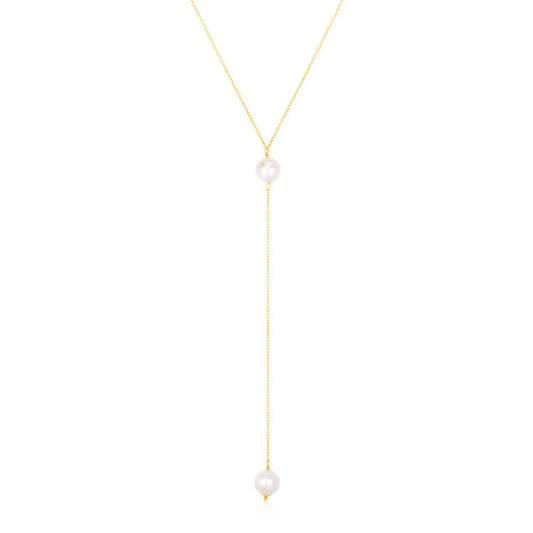 Gargantilla lariat de oro amarillo de 14k con perlas