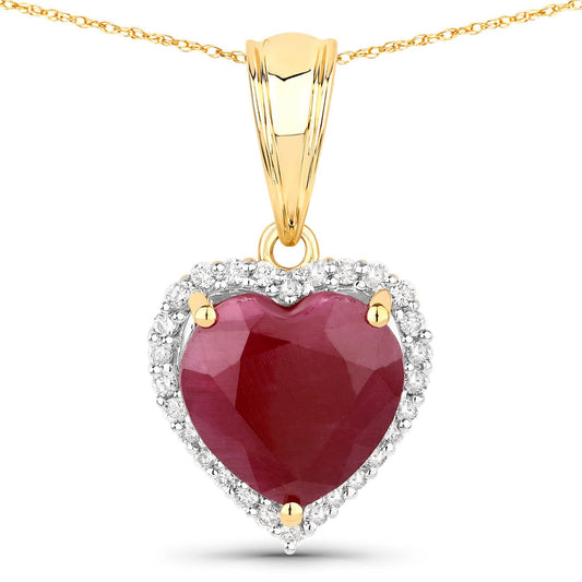Colgante de oro amarillo de 14 quilates con rubí auténtico de 4,47 quilates y diamantes blancos