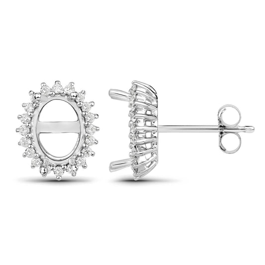 Pendientes de semimontura de oro blanco de 14K con diamante blanco auténtico de 0,26 quilates - para gemas ovaladas de 8x6 mm