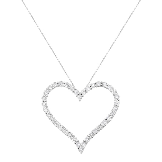 Colgante de corazón abierto de plata de ley .925 con diamantes de talla redonda de 3.0 cttw (color I-J, claridad I2-I3) - 18"