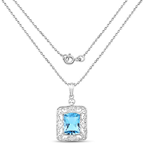 Colgante de plata de ley .925 con topacio azul suizo auténtico de 10.63 quilates