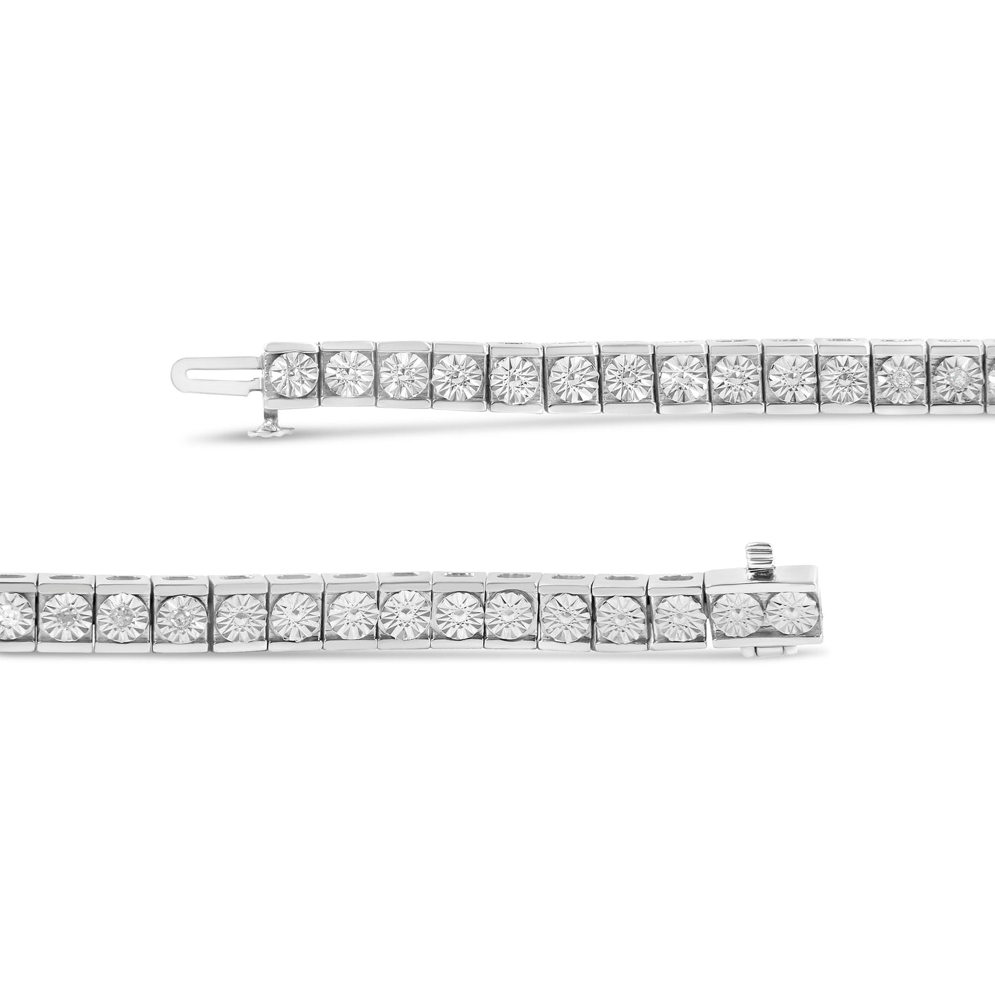 Pulsera de tenis de plata de ley .925 de 7,25" con diamantes de 1/4 Cttw engarzados milagrosamente y eslabones de cuentas (color I-J, claridad I2-I3)