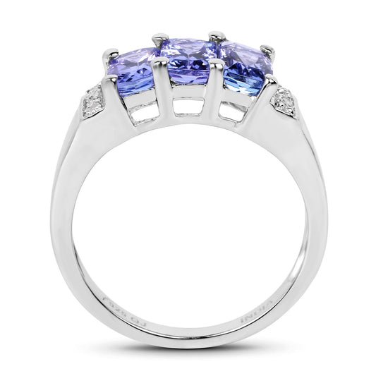 Anillo de plata de ley .925 con tanzanita auténtica de 1,63 quilates y diamantes blancos