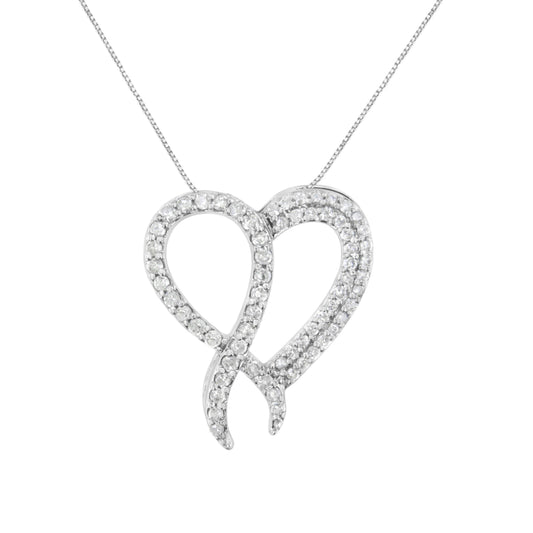 Collar con colgante de plata de ley 925 con corazón y lazo de diamantes de 1 quilate (claridad I-J, color I2-I3) - 45,72 cm