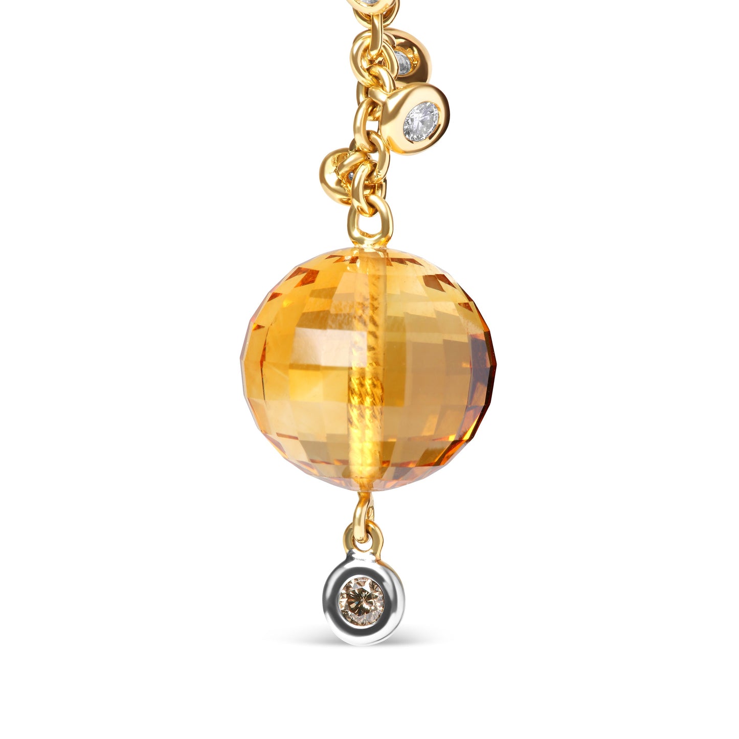 Pendientes colgantes de oro amarillo de 18 quilates con diamante redondo de 0,66 quilates engastado en bisel y citrino amarillo en forma de esfera de 25 mm (color marrón y G-H, claridad SI1-SI2)