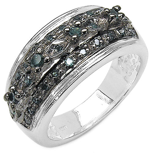 Anillo de plata de ley .925 con diamante azul auténtico de 0.27 quilates