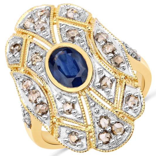 Anillo de plata de ley .925 con zafiro azul genuino de 1,84 quilates y diamantes