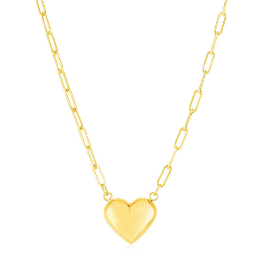 Cadena de oro amarillo de 14k con eslabones Paperclip y corazón inflado