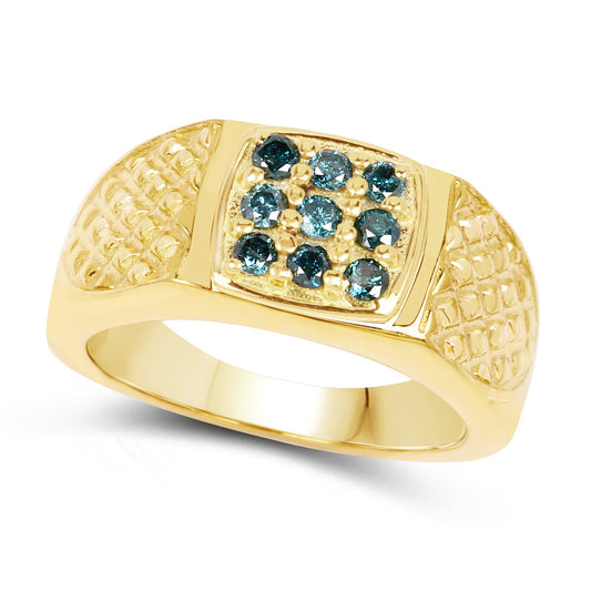 Anillo de plata de ley .925 chapado en oro amarillo de 14 quilates con diamante azul genuino de 0,36 quilates