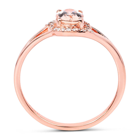 Anillo de oro rosa de 14 quilates con morganita genuina de 0,78 quilates y diamante blanco