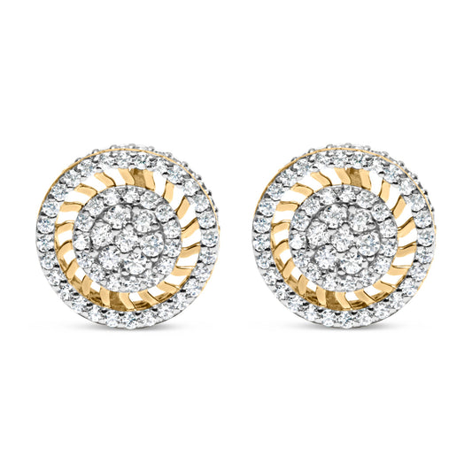 Pendientes tipo dormilona de halo de diamante estilo rayo de sol radiante de oro amarillo de 10K y 1,00 quilates (Color I-J, Claridad I2-I3)