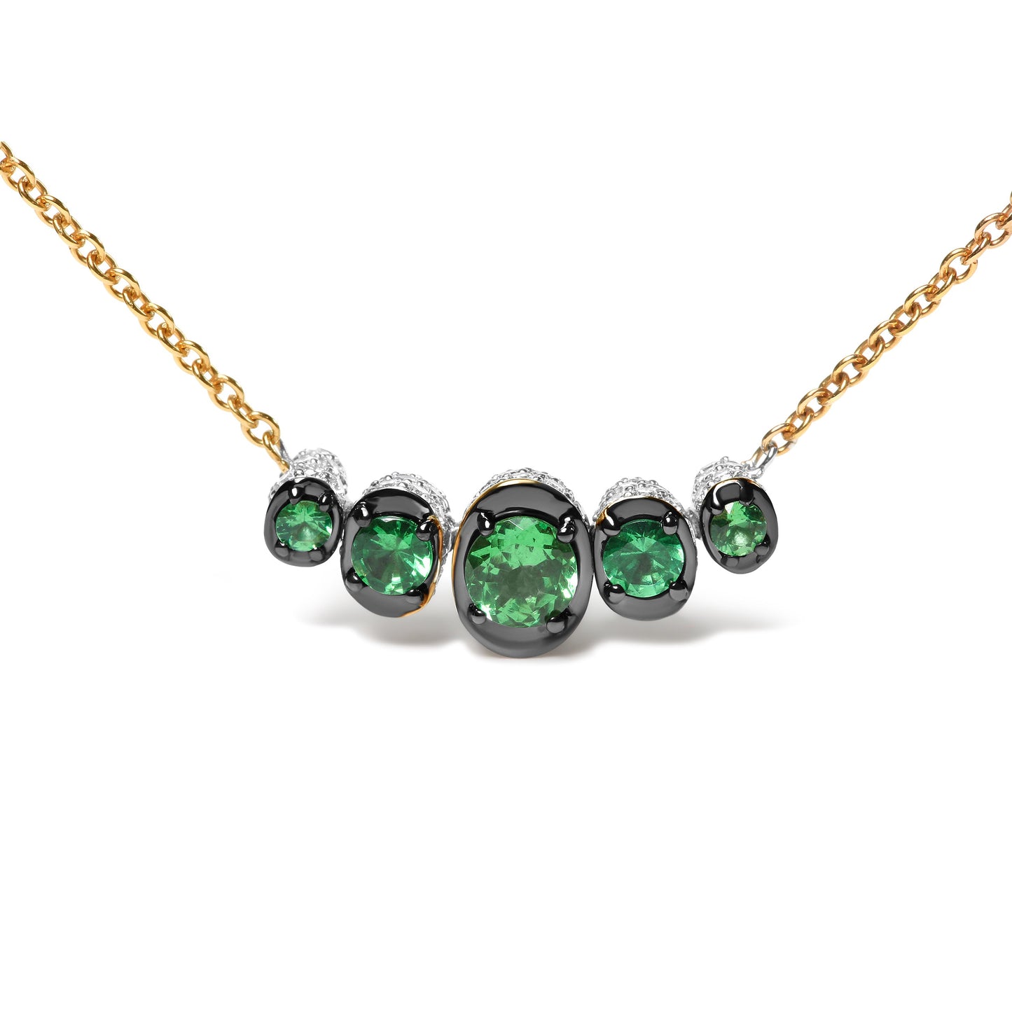 Gargantilla de oro rosa de 18K con pavé de diamantes de 0,75 quilates y tsavoritas verdes en degradé en barra curva (color G-H, claridad SI1-SI2) - Ajustable de 14" a 16,5"