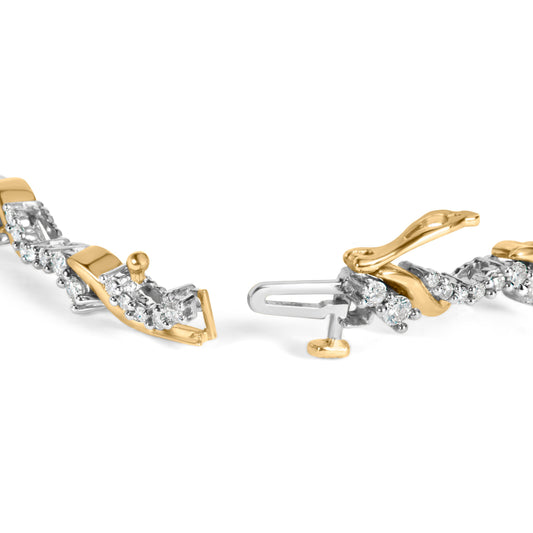 Pulsera de 10K oro amarillo y blanco con eslabones tipo "S" de 2.00 Cttw de diamante, 7" (color H-I, claridad I2-I3)