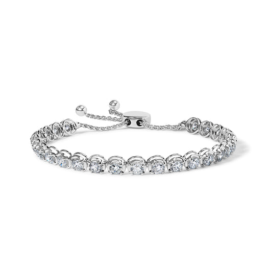 Brazalete bolo ajustable de tenis de oro blanco de 14K con diamantes de 6.00 Cttw de 4"-10" (color I-J, claridad I1-I2)