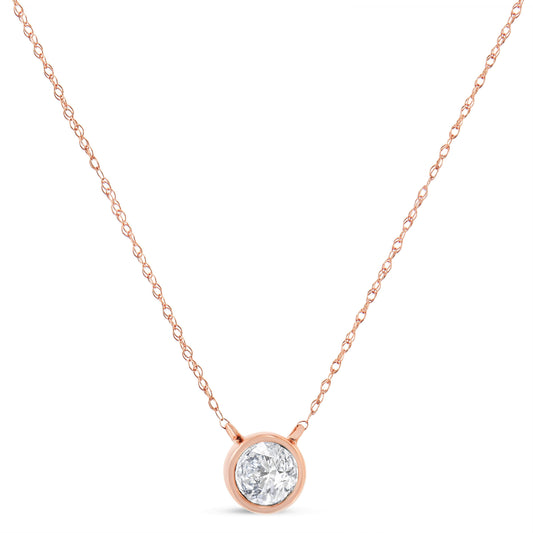 Collar con colgante ajustable AGS Certified de oro rosa de 10K y 1/5 Cttw con diamante solitario de talla redonda engastado en bisel, 16-18" (color H-I, claridad VS1-VS2)