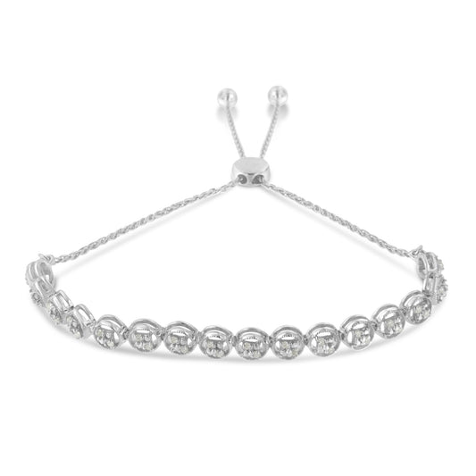 Pulsera de bolo de plata de ley .925 con diamante de talla redonda de 1/4 cttw (color I-J, claridad I3)