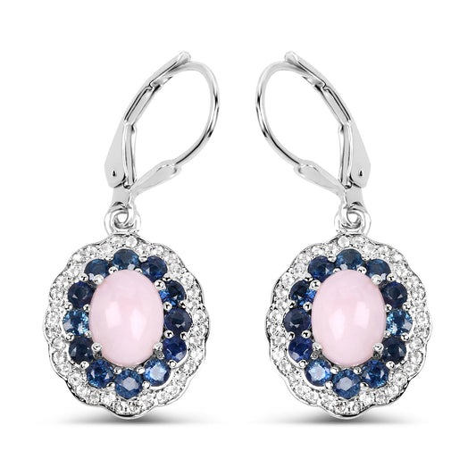 Pendientes de plata de ley .925 con ópalo auténtico de 4.00 quilates, zafiro rosa, azul y topacio blanco