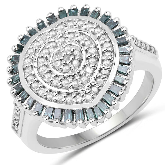 Anillo de plata de ley .925 con diamantes blancos y verdes auténticos de 0.74 quilates