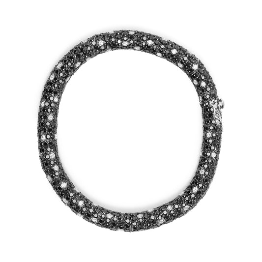 Pulsera de tenis estilo piel de serpiente con diamantes blancos y negros en pavé, de oro blanco de 18K y 20,0 quilates (color G-H y negro, claridad SI1-SI2) - Talla 7"
