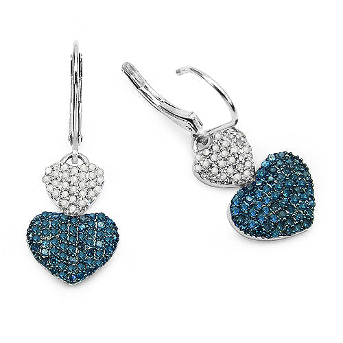 0.94 Carat Genuine Blue Diamond & White Diamond .925 Sterling Silver Earrings - view 2