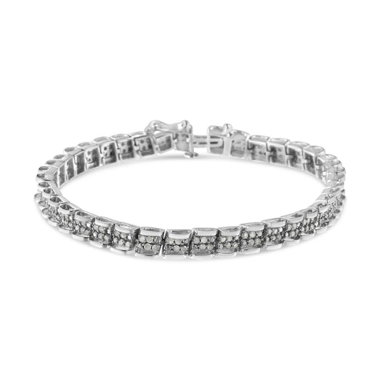 Pulsera de eslabones redondos de plata de ley .925 de 2,0 quilates de peso total con baño de rodio, diamantes (color I-J, claridad I2-I3)