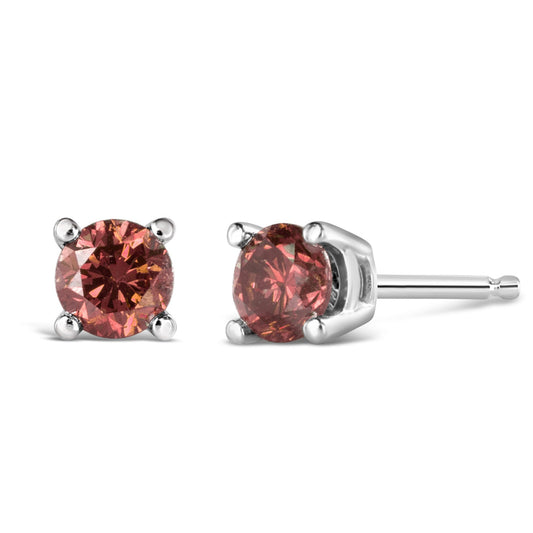 Pendientes solitario clásicos de oro blanco de 14 quilates con diamantes rosados cultivados en laboratorio de corte brillante redondo de 1/2 quilate de peso total y 4 puntas (color rosa, claridad VVS2-VS1)