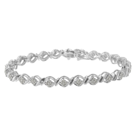 Pulsera de eslabones con diamantes en racimo de plata de ley (1 cttw, color I-J, claridad I2-I3)