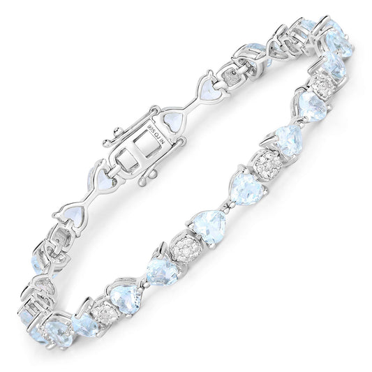 Pulsera de aguamarina auténtica de 7,36 quilates y diamantes blancos en plata de ley 925