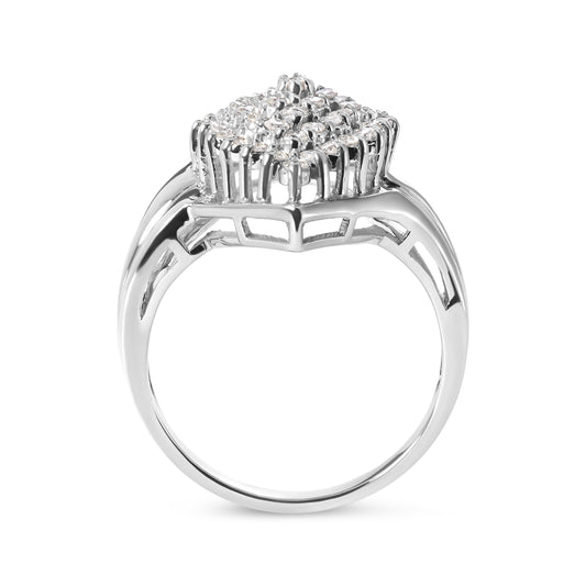 Anillo de oro blanco de 10 qt con forma de pera, racimo de diamantes de 1/2 qtc (color H-I, claridad I1-I2) - Talla 7